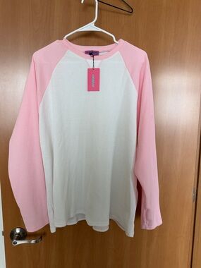 Edikted Waffle oversized Knit top - pink and white raglan